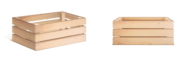 Drewniane pudełko lub pusta skrzynia 3D wektor ikona na białym tle