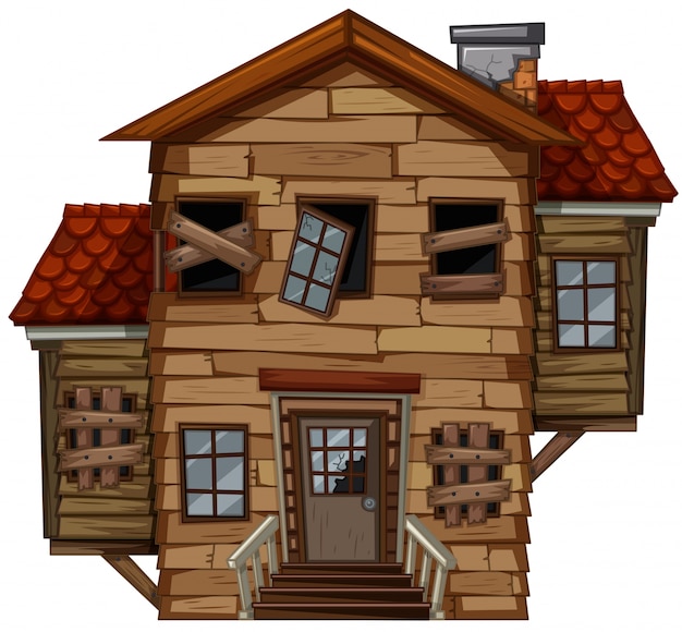 Bezpłatny wektor drewniany dom z złym stanie