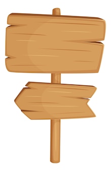 Drewniany drogowskaz z pustymi tablicami. kreskówka stary transparent z drewna na białym tle