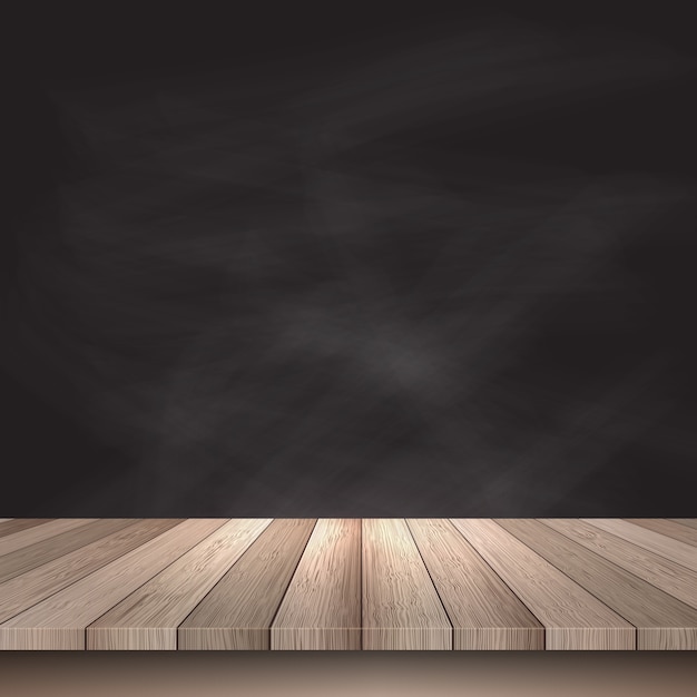 Bezpłatny wektor drewniany stół przeciwko tablicy tle