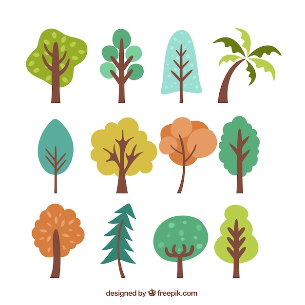Bezpłatny wektor drzewa prosty zestaw kolorów