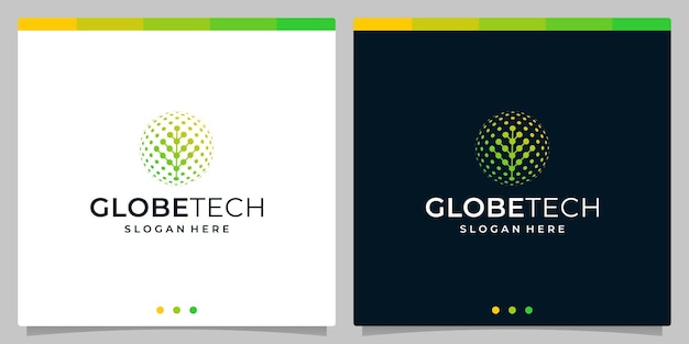 Drzewo logo inspiracji ze stylem globe tech i kolorem gradientu. wektor premium