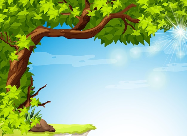 Bezpłatny wektor drzewo z zielonymi liśćmi i czystym błękitnym niebem