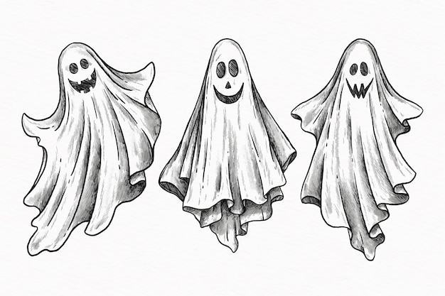 Bezpłatny wektor duch halloween ręcznie rysowane zestaw