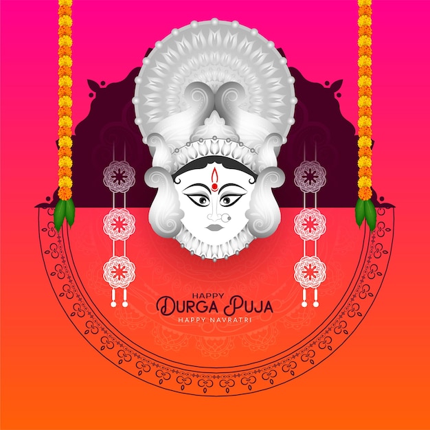 Durga Puja I Szczęśliwy Tło Festiwalu Navratri Z Projektem Twarzy Bogini