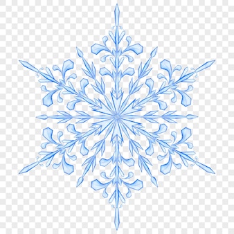 Duży przezroczysty płatek śniegu boże narodzenie w kolorach niebieskim na przezroczystym tle. przezroczystość tylko w pliku wektorowym