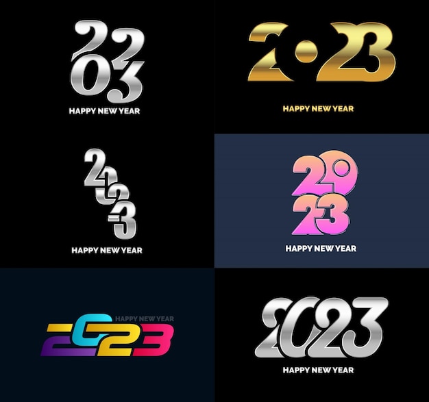 Duży Zestaw 2023 Szczęśliwego Nowego Roku Logo Tekst Projekt 2023 Numer Szablon Projektu Wektor Ilustracja Nowego Roku