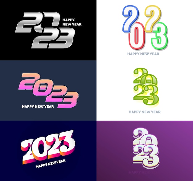 Duży Zestaw 2023 Szczęśliwego Nowego Roku Logo Tekst Projekt 2023 Numer Szablon Projektu