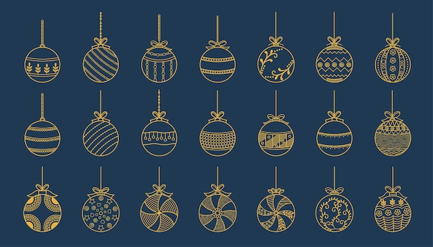 Bezpłatny wektor duży zestaw złotych bożonarodzeniowych symboli bombek do dekoracji świątecznych