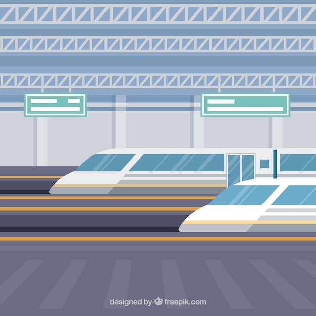 Bezpłatny wektor dwa pociągów w tle platformy
