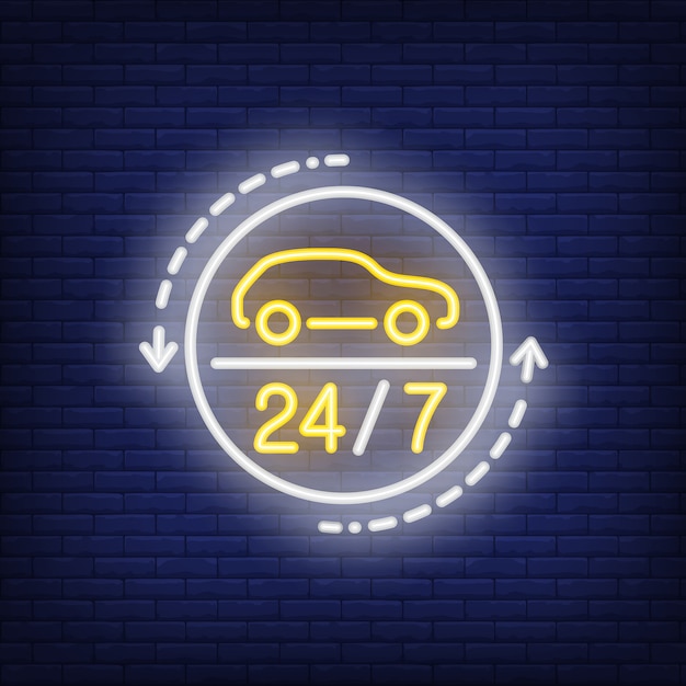 Dwadzieścia Cztery Godziny Auto-sklep Znak Neon