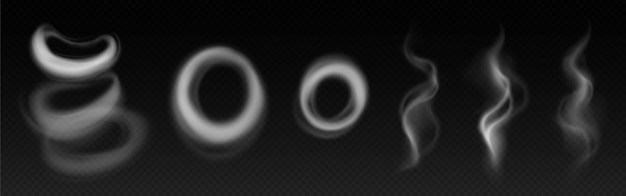 Bezpłatny wektor dym parowy krąg pierścień wektor efekt chmury 3d realistyczny vape lub szisza mgła linia wirowa sztuka magia przezroczysty zadymiony ptyś kształt szablon na białym tle abstrakcyjny kreatywny nakładka pary szlak