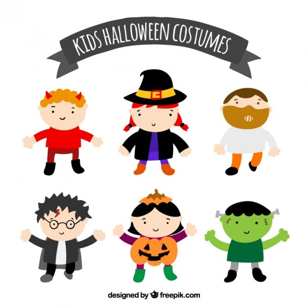 Bezpłatny wektor dzieci halloween kostiumy