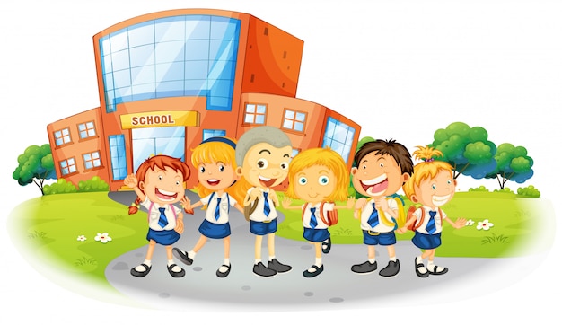 Bezpłatny wektor dzieci w mundurkach szkolnych w szkole