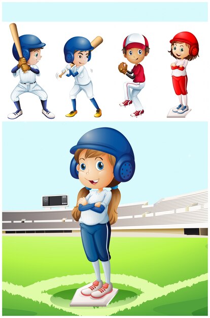 Dzieci w mundurze baseballu w polu ilustracji