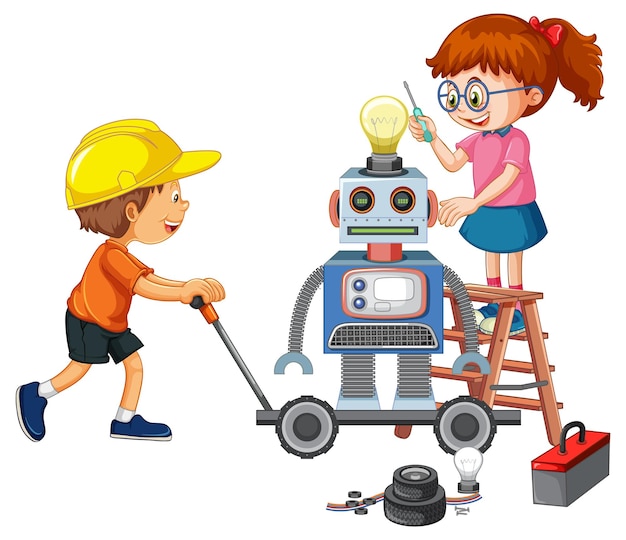 Dzieci Wspólnie Naprawiają Robota