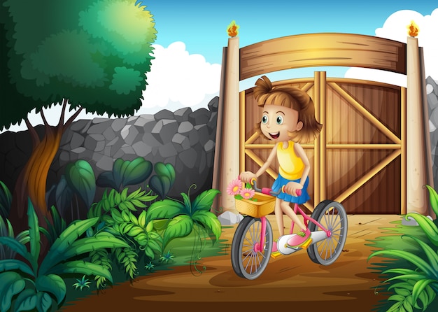 Dziecko jedzie na rowerze na podwórku