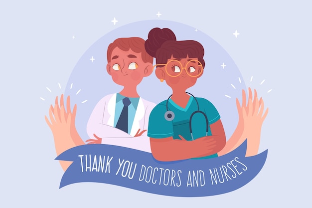 Bezpłatny wektor dziękuję ilustracja lekarzy i pielęgniarek