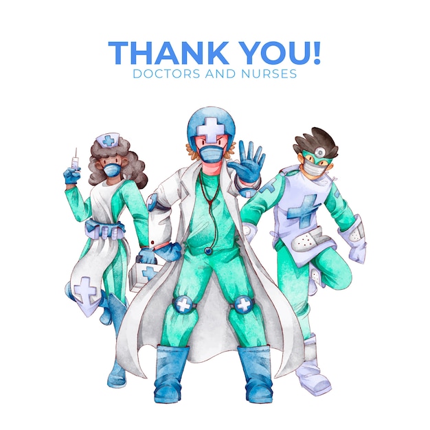 Bezpłatny wektor dziękuję lekarzom i pielęgniarkom
