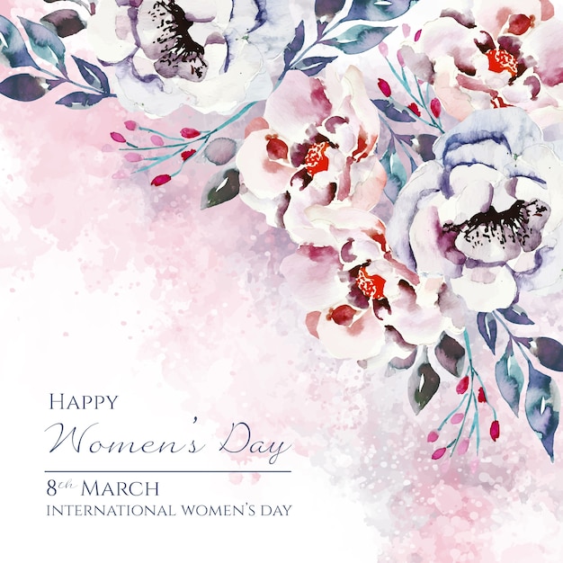 Bezpłatny wektor dzień kobiet napis z pięknymi kwiatami akwarela