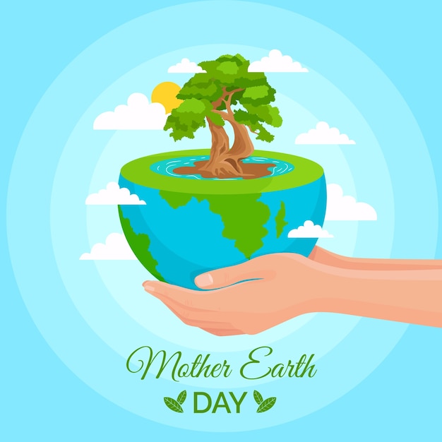 Bezpłatny wektor dzień matki ziemi z planety w ręce