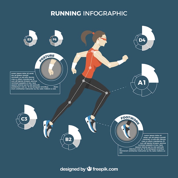 Bezpłatny wektor dziewczyna biegnie z elementami infograficznymi