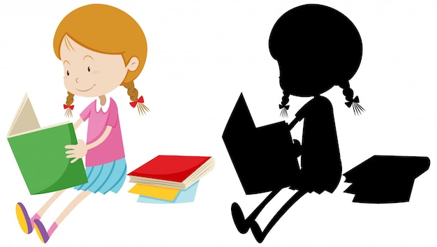 Dziewczyna czyta książkę z swój sylwetką