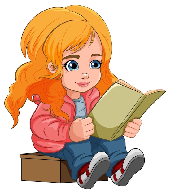 Bezpłatny wektor dziewczyna kreskówka czytanie książki na białym tle