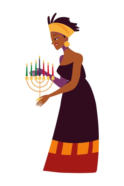 Bezpłatny wektor dziewczyna kwanzaa z projektem ilustracji kinara