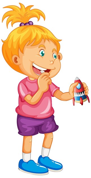 Dziewczyna trzyma zabawki rakietowe