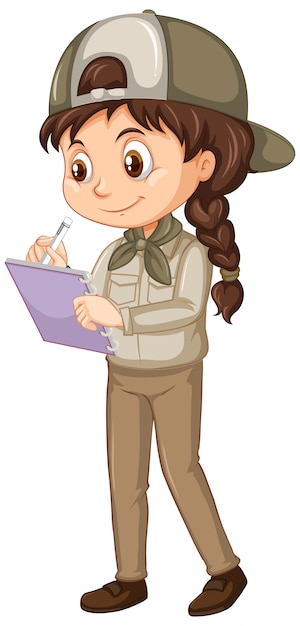 Bezpłatny wektor dziewczyna w safari mundurze na odosobnionym