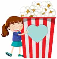 Bezpłatny wektor dziewczyna z wiaderkiem popcornu