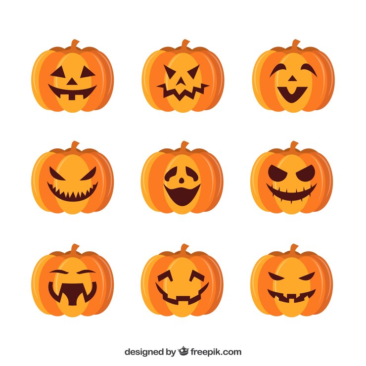 Bezpłatny plik Wektor dziewięć różnych emocji halloween dynia