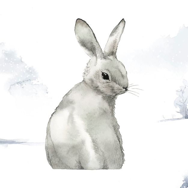 Bezpłatny wektor dziki szary królik w winter wonderland