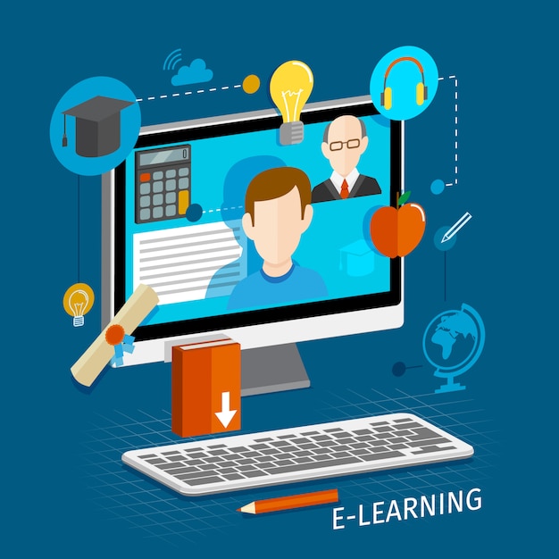 Bezpłatny wektor e-learning online płaski ilustracja