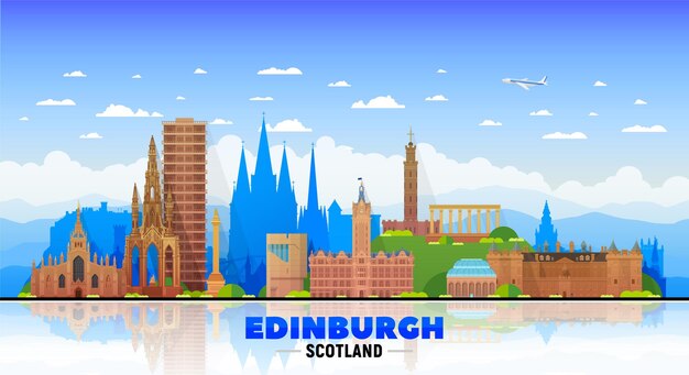 Edynburg Szkocja UK skyline z panoramą na tle nieba Ilustracja wektorowa Koncepcja podróży biznesowych i turystyki z nowoczesnymi budynkami Obraz na baner lub stronę internetową
