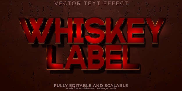 Bezpłatny wektor edytowalny efekt etykiety whisky i styl tekstu pubu