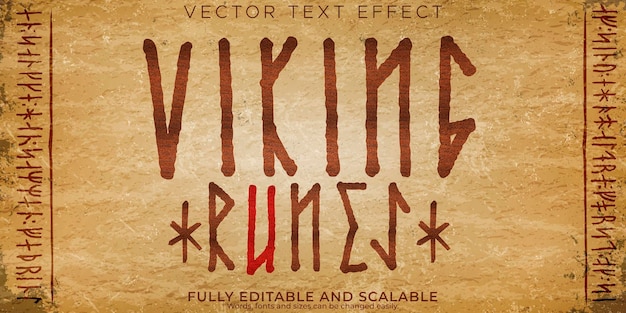 Bezpłatny wektor edytowalny styl tekstu alfabetu runicznego z efektem tekstowym wikingów