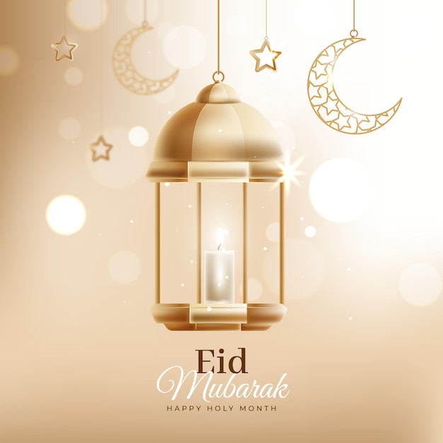 Bezpłatny wektor efekt bokeh z latarnią eid mubarak