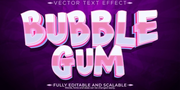 Bezpłatny wektor efekt tekstowy gumy balonowej z edytowalnym stylem cukru i słodkiego tekstu