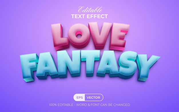 Efekt tekstowy kreskówka miłość stylu fantasy. edytowalny efekt tekstowy.