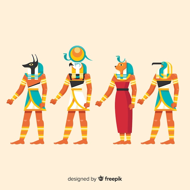 Bezpłatny wektor egipt symbole i bogowie w stylu wyciągnąć rękę