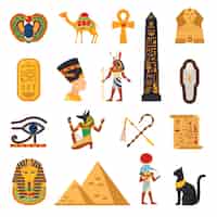 Bezpłatny wektor egipt zestaw ikon turystycznych
