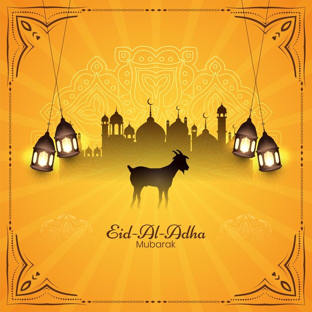 Eid Al Adha mubarak tradycyjne islamskie eleganckie żółte tło