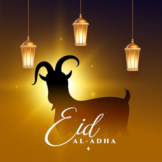 Eid Al Adha świecące Powitanie Z Kozą I Latarnią