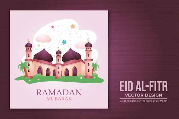 Eid al-fitr lub eid mubarak z uroczą, ręcznie rysowaną płaską konstrukcją