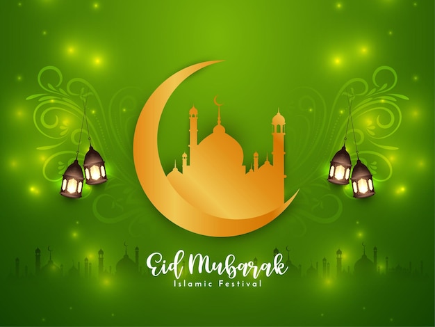 Eid Mubarak Islamski festiwal gloden półksiężyc tło wektor projektu