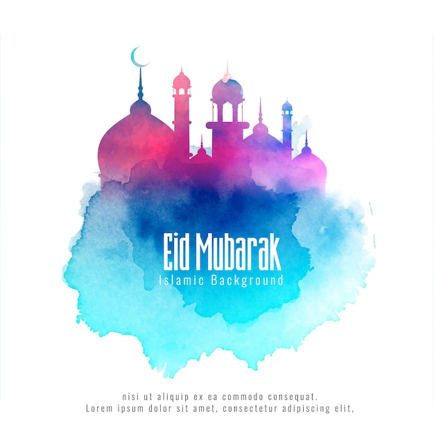 Eid Mubarak Islamski tło z kolorowym meczetem