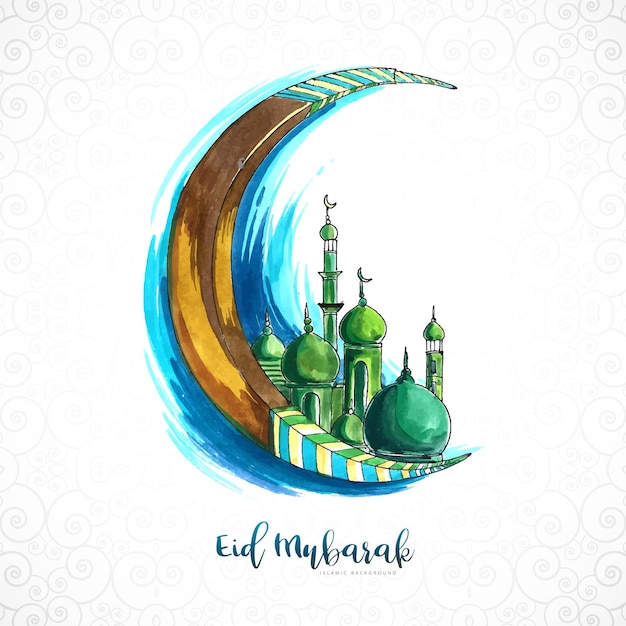 Eid mubarak kartkę z życzeniami na muzułmańskie wakacje w tle