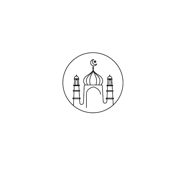Eid Mubarak Line Art Kaligrafia Stylistyczne litery Ramadan Kareem Tekst Księżyc z ilustracją wektorową meczetu